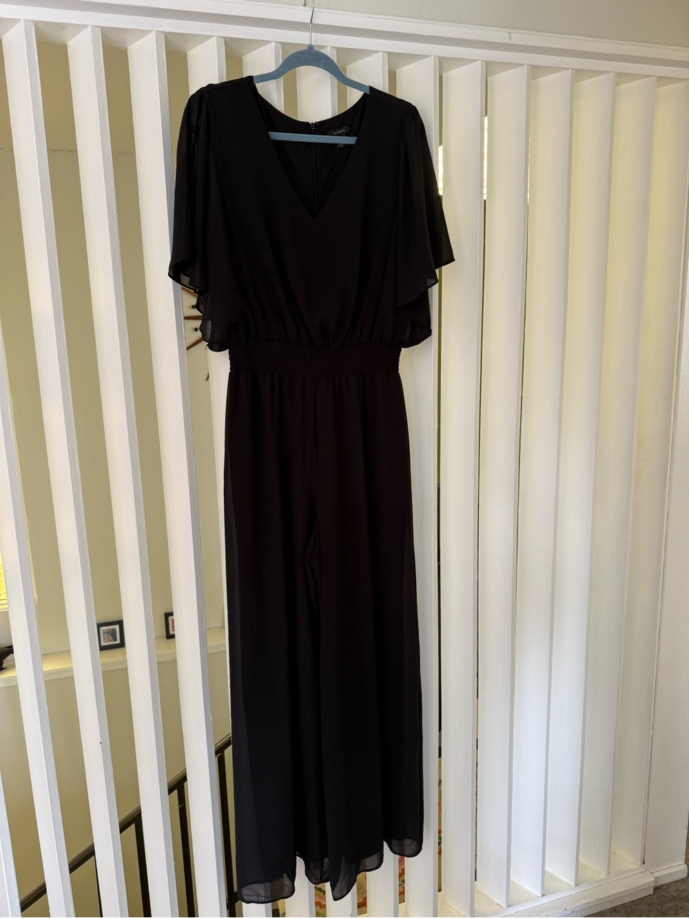 Halogen Black V-Neck Jumpsuit with Flutter Sleeves